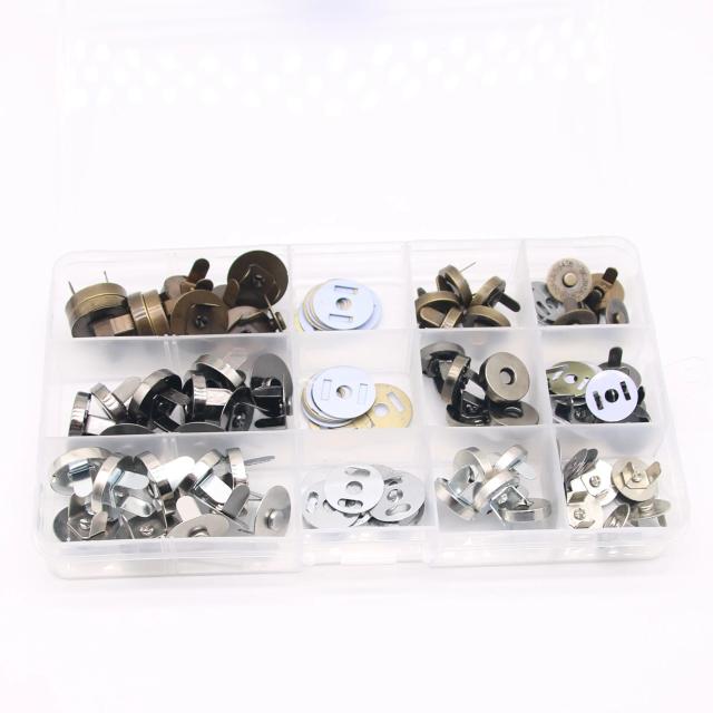 Conjuntos DIY de Prendedores de Pressão em Metal Fino: 30 Botões de 14-18mm para Artesanato e Costura com Fivelas Automáticas em Prata, Bronze e Preto com Caixa de Armazenamento