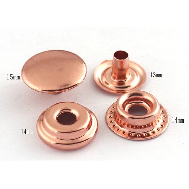 Botões de Pressão Rosa Dourado com Mola e Fecho de Couro - Rebites de Metal para Costura e Fixação Elegante