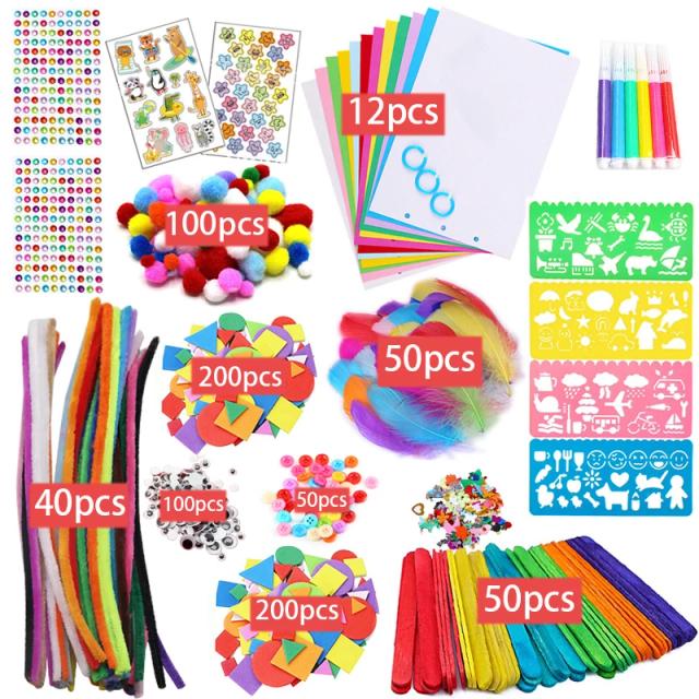 Kit Colorido de Pipe Cleaners e Materiais de Artesanato para Crianças - Picolés de Pelúcia, Varas, Pompons e Adesivos DIY para Educação Montessori