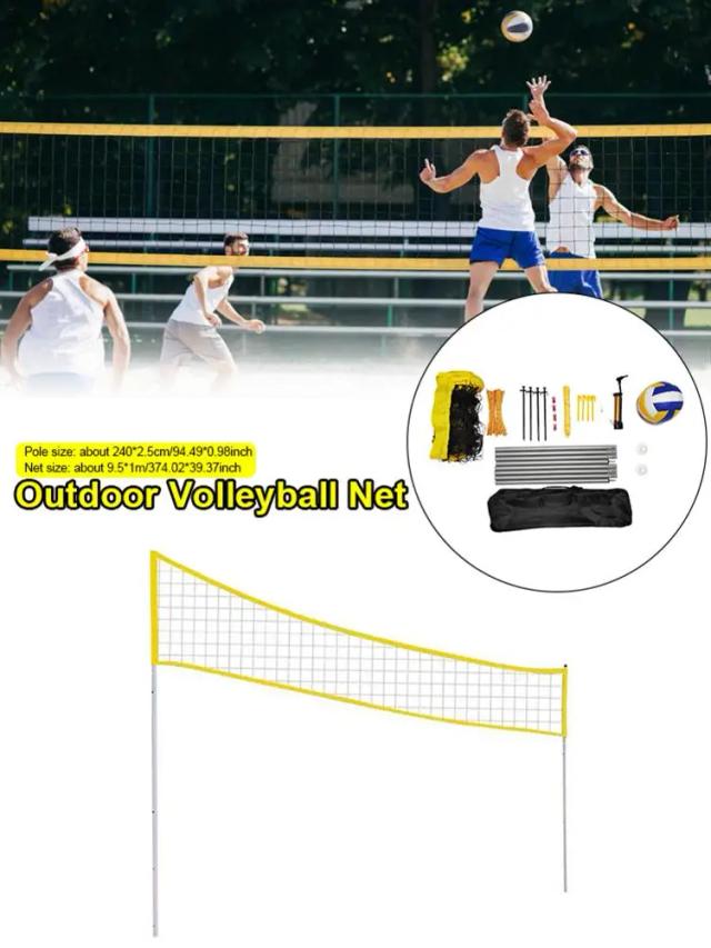 Rede de Vôlei Portátil e Dobrável Ajustável com Suporte para Praia e Parque - Ideal para Vôlei, Badminton e Tênis ao Ar Livre
