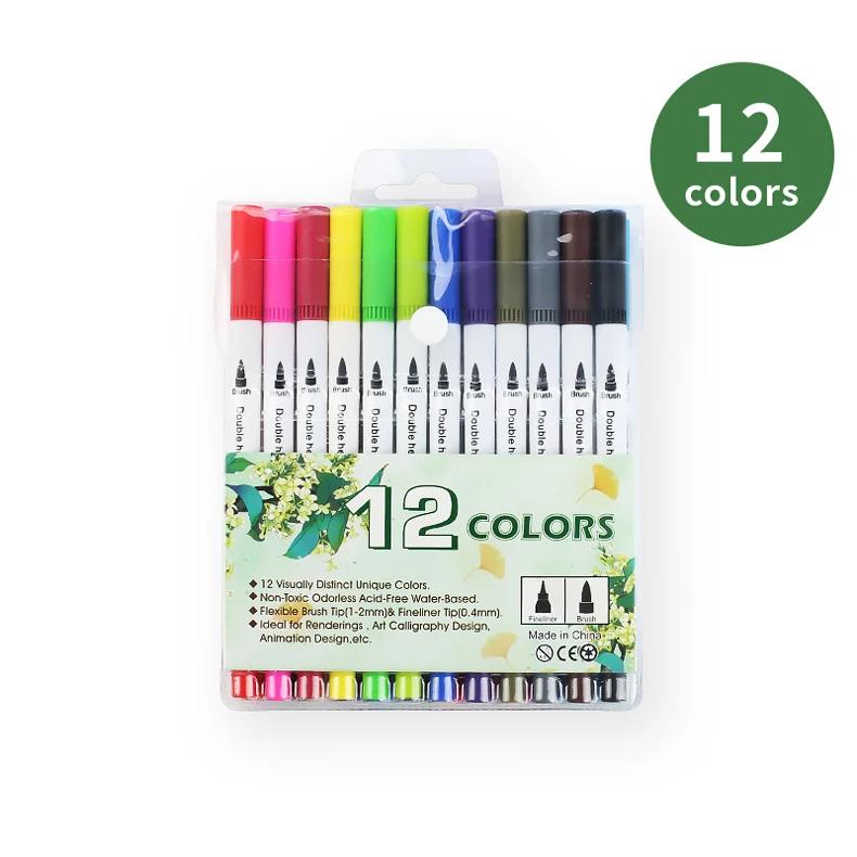 Aquarela arte marcador canetas para caligrafia, ponta dupla escova caneta, cores FineLiner, desenho, pintura, escola, 12, 24, 36, 48, 80, 100pcs - Image 1