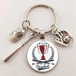 Vintage Baseball Sports Keychain para homens, Sports Chaveiro, Retro Silhouette Art, Baseball Player Jóias - Image 5