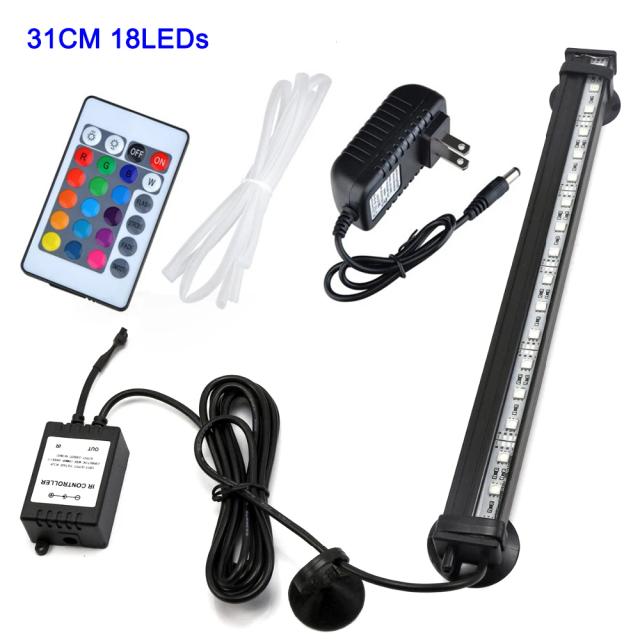 Iluminação LED Impermeável para Aquários com Controle Remoto, Efeitos RGB e Oxigênio Submersível, 16cm-51cm, AC 100-240V