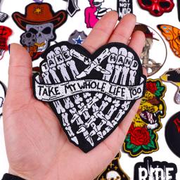 Patches bordados crânio rosa em roupas, DIY Punk Animal Applique, Ferro em remendos para roupas, Adesivos de motociclista Hippie Rock - Image 5
