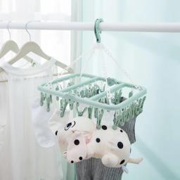 Cabide dobrável para secar roupas, 32 clipes, crianças e adultos, secador de roupas à prova de vento, meias, roupa íntima, prateleira de secagem de plástico - Image 1