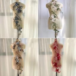 3d appliqued remendos do laço, flores do laço do bordado do laço para vestidos de noite, decoração dos vestidos, laço do casamento - Image 1