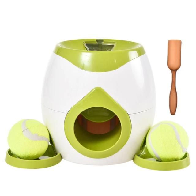 Lançador de Bolas para Cães: Brinquedo Interativo com Alimentador e Bola de Críquete.