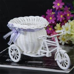 21021 nova bicicleta decorativo cesta de flores mais novo plástico branco triciclo bicicleta design flor cesta de armazenamento festa decoração vasos - Image 1