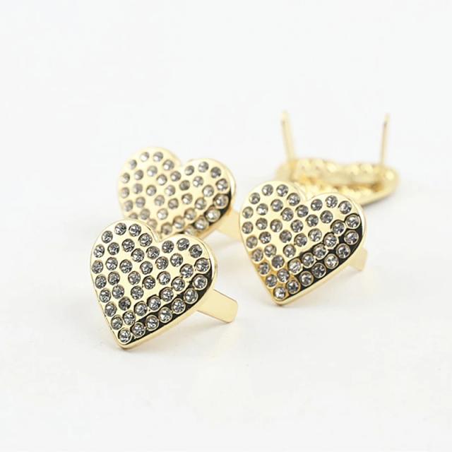 Fecho de metal em forma de coração com strass para sapatos - Conjunto de 2 peças para artesanato e acessórios em couro