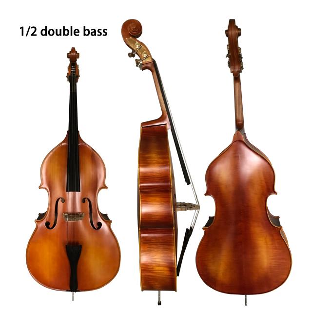 Contrabaixo Artesanal de Madeira Maciça com Padrão Elegante e Acessórios Inclusos - 4 Cordas, 1/2 Vertical