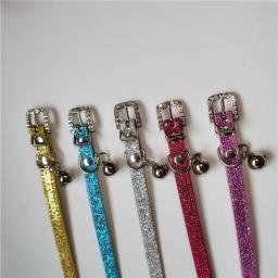 Coleira ajustável com pedras de strass para animais de estimação, cães e gatos, com sinos, decoração de couro, colar de luxo para cães pequenos - Image 4