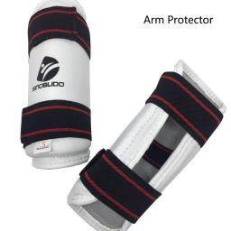 SINOBUDO Protetor de Braço para Adultos e Crianças, PU Branco, Equipamento de Taekwondo para Artes Marciais, Guarda, Kick Boxing, Sanda, Karatê - Image 1