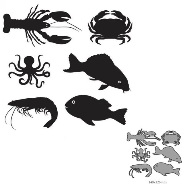 Molde de Corte de Metal para Peixes, Camarões e Caranguejos - Ideal para Decoração, Scrapbook e Artesanato