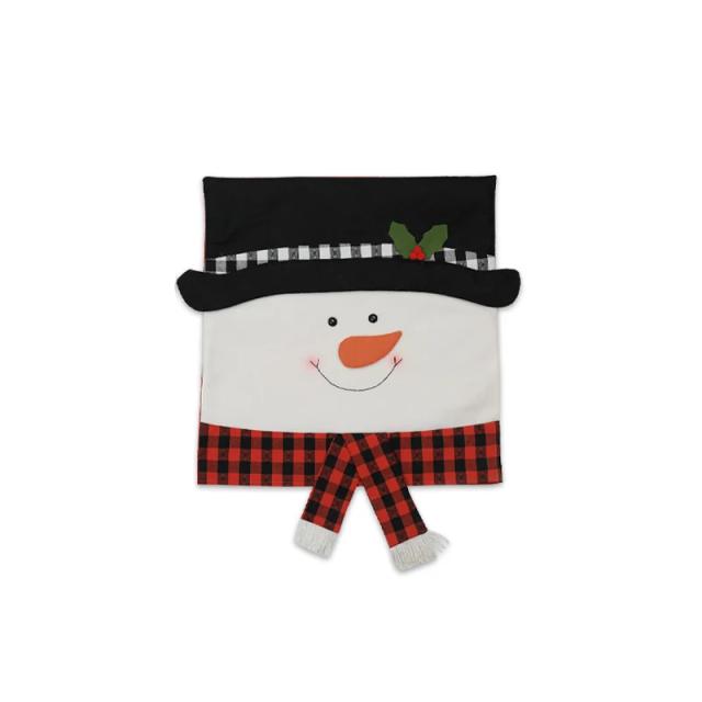 Capa de Cadeira Natalina Clássica com Estampa de Xadrez, Papai Noel e Boneco de Neve para Decoração de Jantar e Festas de Fim de Ano