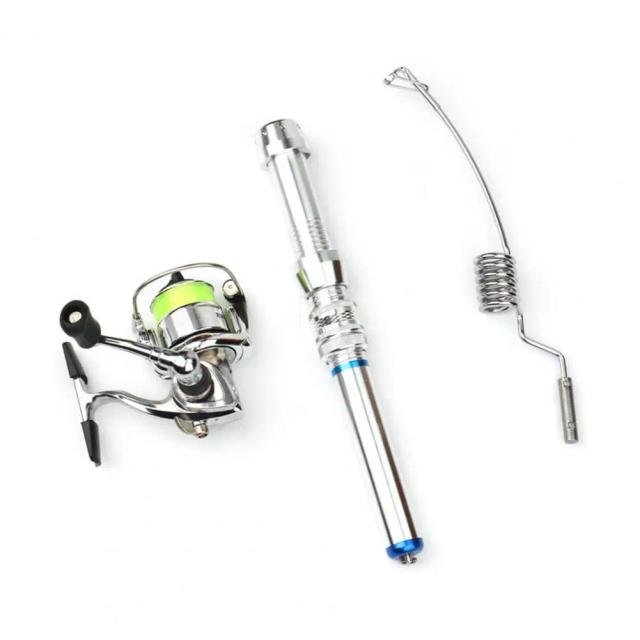 Kit Completo de Vara de Pesca Portátil em Aço Inoxidável com Mini Roda de Giro para Rio, Lago e Pesca no Gelo