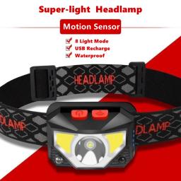 8 modos handfress sensor de movimento poderoso led farol cabeça lâmpada cob lanterna tocha cabeça luz para acampamento, pesca - Image 1