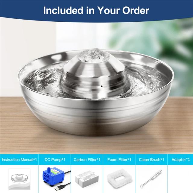 Bebedouro Automático de Aço Inoxidável para Pets com Tigela Antiderrapante e Dispenser de Bebidas