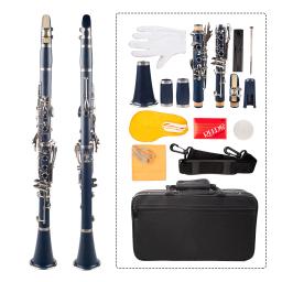 Clarinete abs azul escuro, instrumento de sopro, com 17 teclas banhadas a níquel, com luvas de pano de limpeza, chave de fenda - Image 6