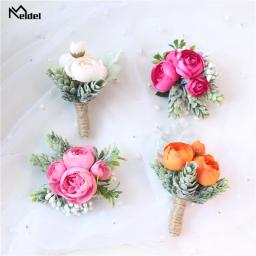 Meldel rosa bud bracelete de pulso, corsage, mão, flor, homem, bufante de seda artificial, chá, damas de honra, broche de baile de casamento - Image 1