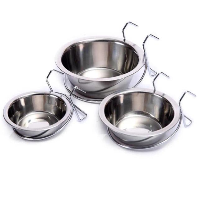 Tigelas de Aço Inoxidável Suspensas para Cães e Gatos - Alimentação e Hidratação em 3 Tamanhos para Gaiolas, Canis e Caixas