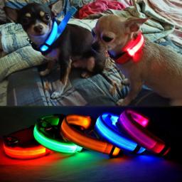 Coleira de segurança com carregador usb, com led, luminoso, para cães, animais de estimação, de nylon brilhante, para noite e segurança - Image 1