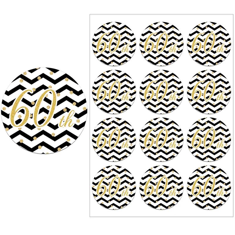Feliz Festa De Aniversário Decor Adesivos, Etiquetas Do Selo Do Aniversário, Adesivo Dourado para Adultos, 60 Celebração De Aniversário, 60 - Image 1