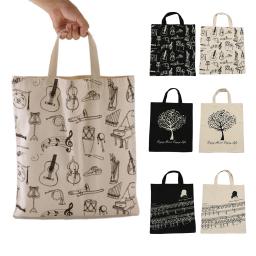 Bolsa de Mão Portátil de Algodão e Linho com Partitura Musical, Bolsa de Compras com Elementos Musicais, Padrão de Teclado, Instrumentos Musicais, Bolsa de Música - Image 1