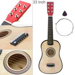 Guitarra acústica Basswood com picareta e corda, instrumento musical, cor de madeira, 6 cordas, 23" - Image 1