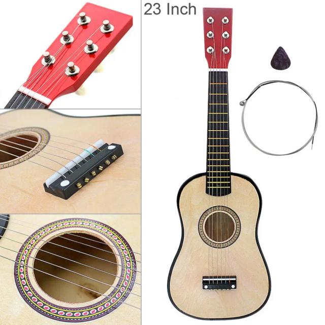 Guitarra Acústica Basswood 6 Cordas com Picareta e Corda na Cor Natural de Madeira 23"