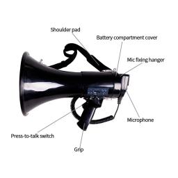 Megafone portátil com controle de volume e correia, 50 W Power Megafone Speaker, Bullhorn voz e sirene modos de alarme, novo - Image 3