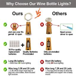 Luzes de garrafa de vinho a pilhas, mini luzes para garrafas de licor, artesanato, fadas, casamento, festa de Natal, 2m, 20 LED, 10 unidades - Image 6