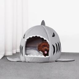 Suprimentos para animais de estimação cão tenda casa canil quente dos desenhos animados ninho tubarão macio dobrável dormir esteira respirável gato cão almofada - Image 3