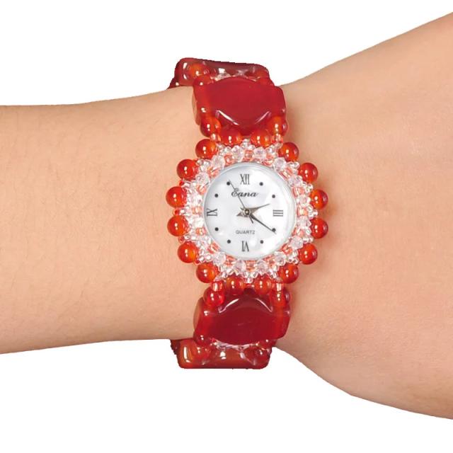 Relógio de Quartzo Vermelho Ágata para Mulheres com Pulseira Luxuosa - Presente Ideal para Alunos