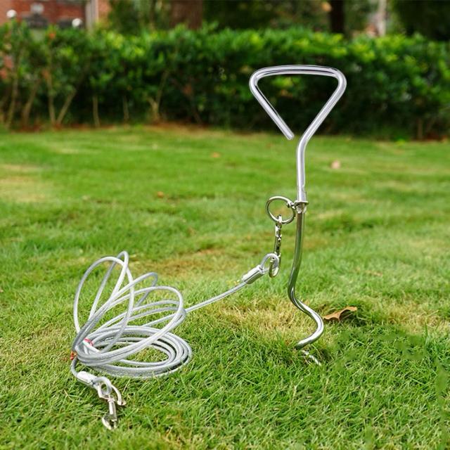 Estaca Espiral de Aço com Cabo para Animais de Estimação - Poste Parafuso Âncora de 16 Pés para Cachorros e Gatos