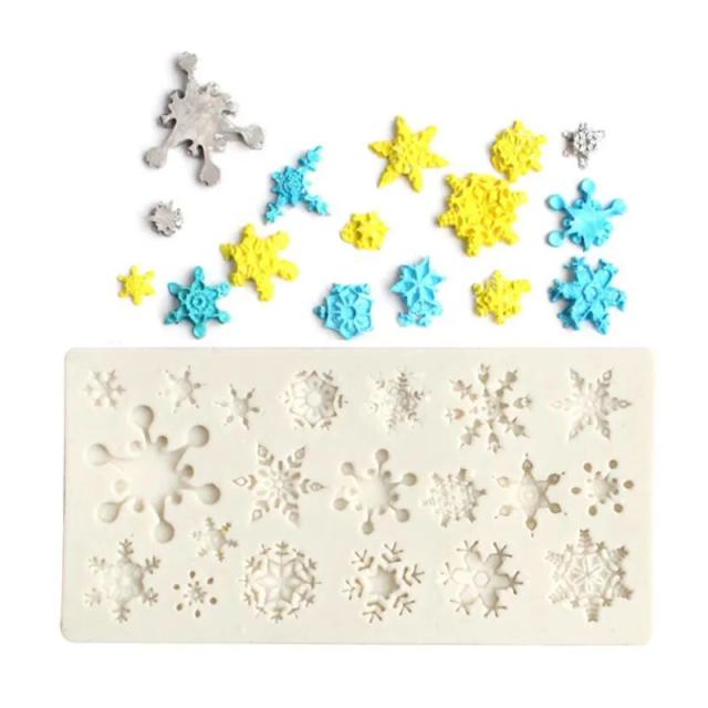 Molde de Bolo em Silicone em Forma de Floco de Neve para Decoração de Natal e Inverno
