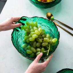 Vaso de salada de frutas em relevo, esmeralda japonesa doméstica verde, tigela de vidro criativa, personalidade, grande capacidade - Image 4