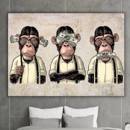 Arte de parede de três macacos sages, não pode ou falar sobre tela maligna, arte de rua de macaco engraçado de 3 painéis, pôster de graffiti - Image 3