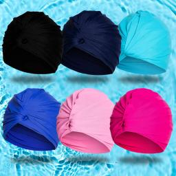 Mulheres Tecido Boné de natação, Esportes Aquáticos, Piscina, Cabelo Comprido, Elástico Alto, Bonés de Banho, Chapéu, Camada Dupla, Elástico, Turbante de Nylon, Feminino - Image 5