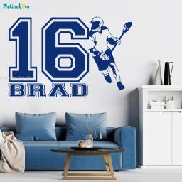 Adesivos de parede personalizados com números grandes e nome personalizado, lacrosse, decalques removíveis, sportsman, pôster murais para casa it3953 - Image 2