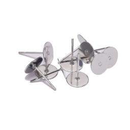 Brinco em branco de aço inoxidável para bijuterias, configurações de camafeu cabochão para fazer joias diy, 3 4 5 6 8 10 12mm, 100 - Image 1