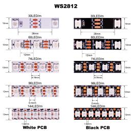 Fita LED Smart RGB, Luz endereçável individualmente, Preto e branco, Cor mágica PCB, IP30, 65, 67, DC 5V, WS2812B, WS2812 - Image 2