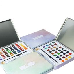Aibelle-conjunto de pintura aquarela sólida portátil, 36/48 cores, estojo de ferro, cor sólida, com pigmentos, material para arte, aquarela - Image 2