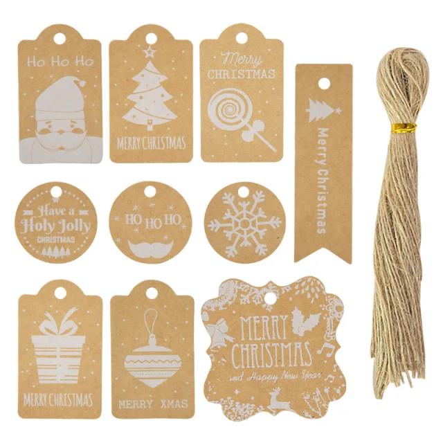 Etiquetas de Papel Kraft com Corda para Embrulho de Presentes - 50 Peças em 10 Cores para Natal e DIY