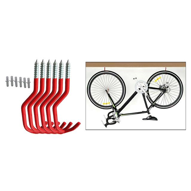 Conjunto de 6 Ganchos de Metal para Bicicleta e Armazenamento de Teto em Garagem, Ideal para Vassouras e Organização de Espaços