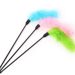 Varinha de penas para gato cor azul-rosa peru vara para brinquedo para gato brinquedo para gato pular trem diversão - Image 3