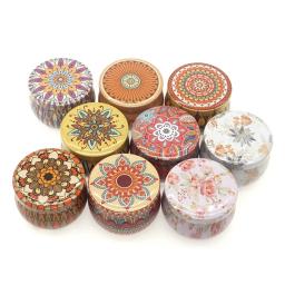9 pçs retro floral lata de lata com tampa presente jóias caixa de lata biscoito doces chá organizador de armazenamento velas artesanais que fazem recipiente - Image 2