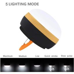 Lanterna led portátil para camping, luz tenda ao ar livre com 5 modos, gancho retrátil para mochila, caminhadas, lâmpada de emergência doméstica - Image 2