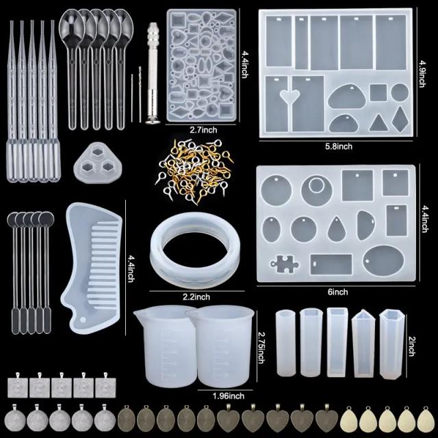 Kit Completo de Moldes de Silicone Epóxi para Criar Jóias com Broca, Glitter e Ferramentas para Brincos, Pingentes e Chaveiros