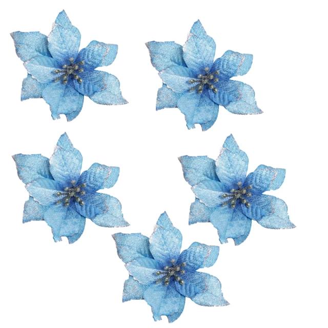 Conjunto de 20 Ornamentos de Natal com Flores Artificiais para Árvore - Elegância Azul para Festas e Casamentos