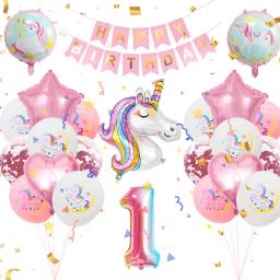 Decorações de festa de aniversário de 0 a 9 anos, kit de suprimentos para festa com tema de unicórnio, chá de bebê - Image 1